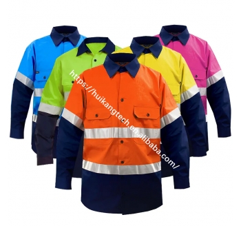 EN20471 Cotton Construction Mining Industrial Worker Uniform Workwear Custom Logo Reflective Safety Clothes Hi Vis Work Shirts